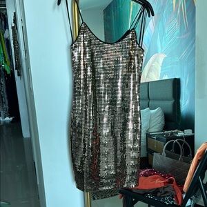 Alice + Olivia Black and Gold Sequin Top